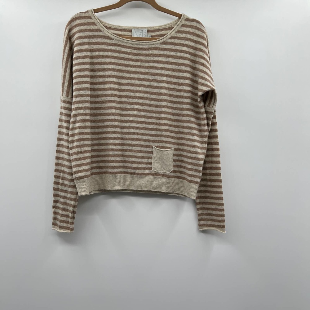 Michael Stars Cream/Tan Striped Pocket Pullover Wool/Cashmere Sweater 1